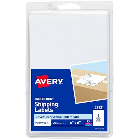 AVERY Label, Lsr/Inkjt, Ship, 4X6, 20 2000PK AVE5292
